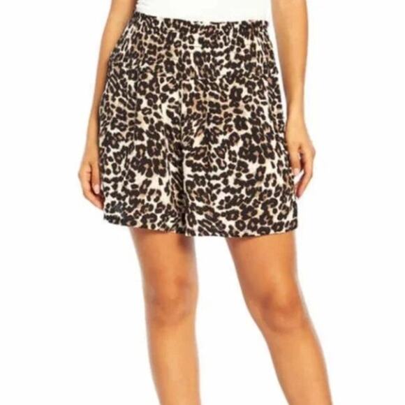 Three Dots Womens Safari Leopard Print High Waisted Pull On Shorts Size S NWT - Picture 1 of 4